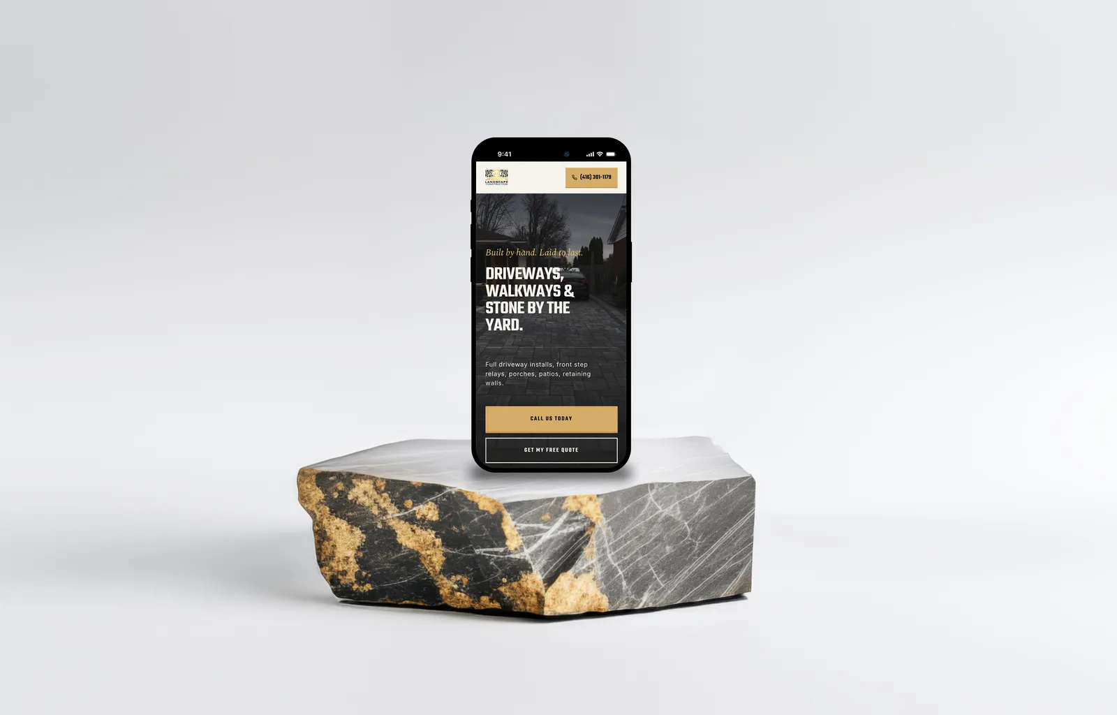The Jeorgy's Landscape Construction website Fervor built, shown on a phone
