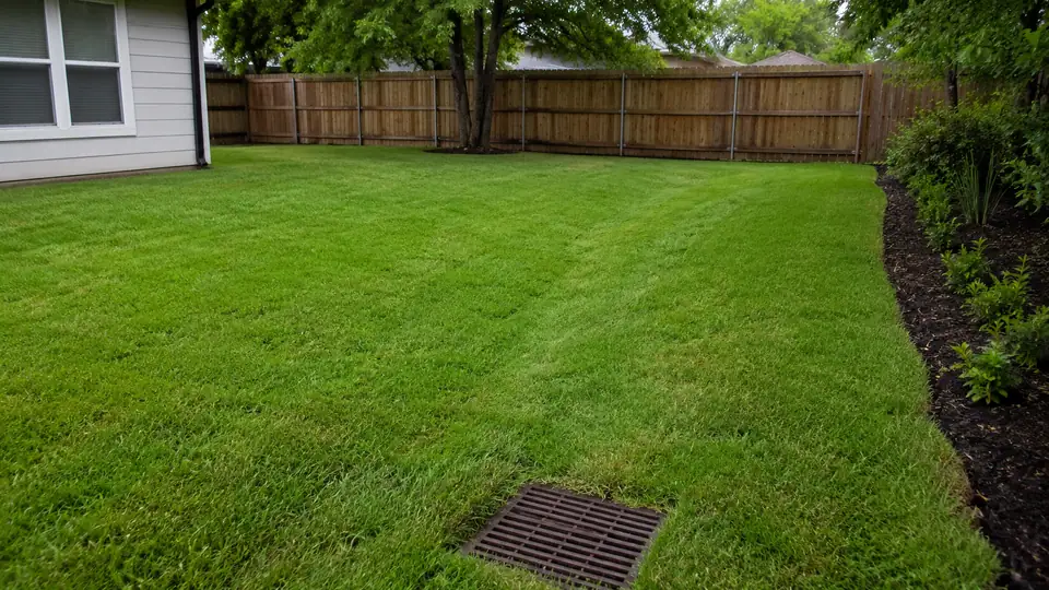 Backyard drainage and regrade on a flat Houston gumbo-clay lot