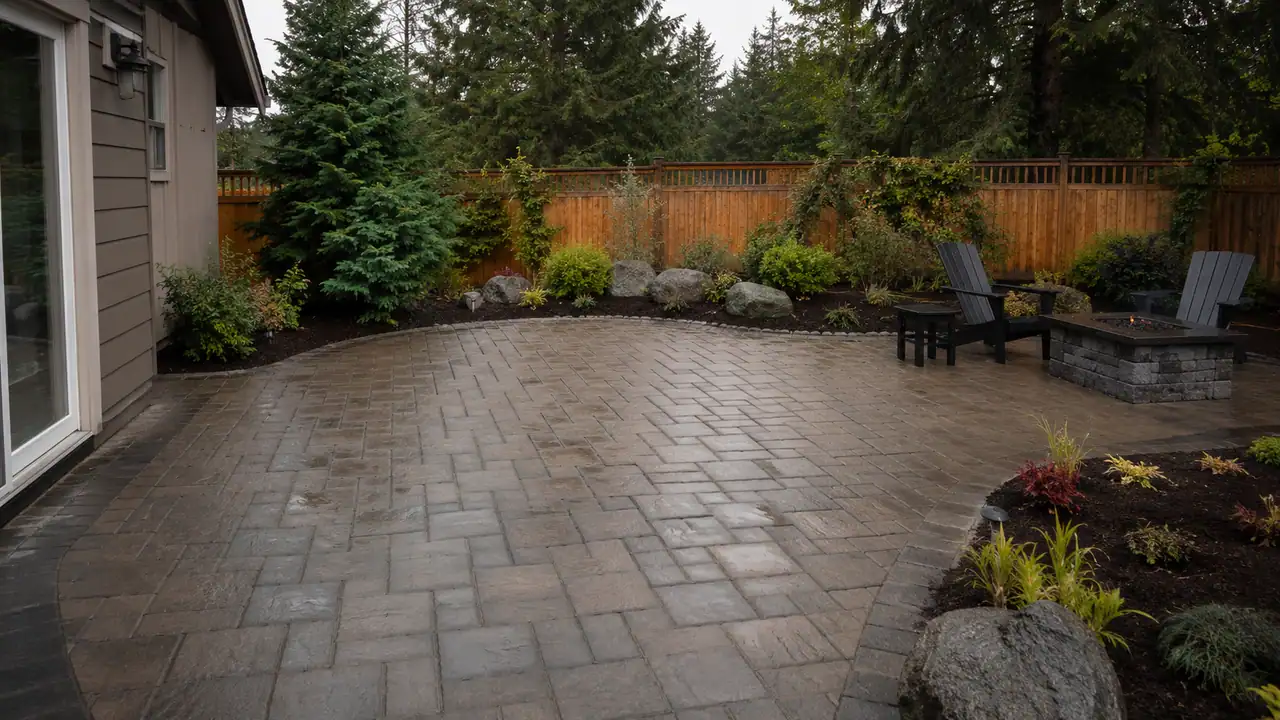 Moss-resistant paver patio built for the Pacific Northwest wet