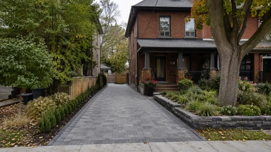 Interlocking stone driveway on a Toronto city lot, the work a service page should show