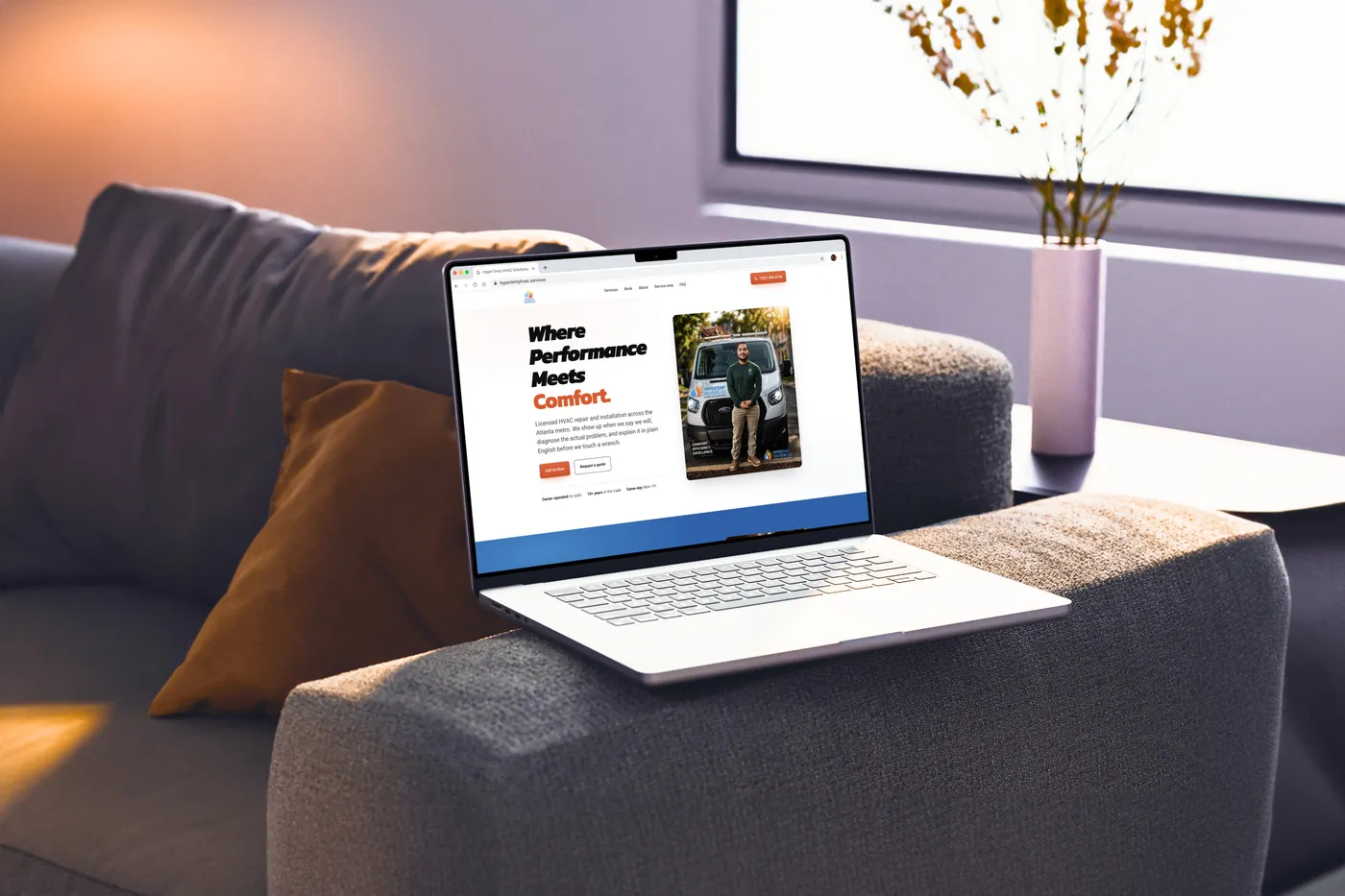 The HyperTemp HVAC website Fervor built, shown on a phone