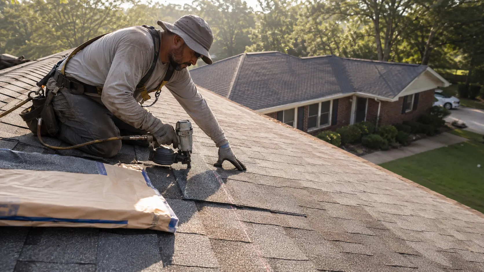 Phoenix roofing shingle install nailgun