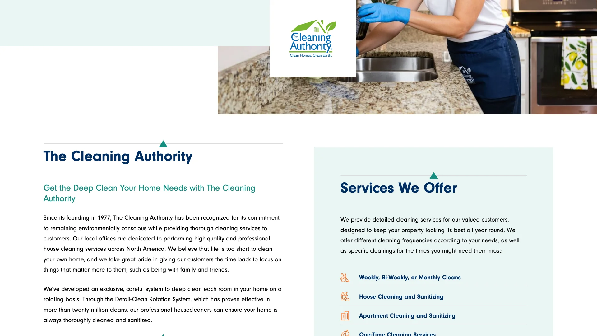 Authority Brands website showing the franchise portfolio overview with brand logos and the corporate navigation structure