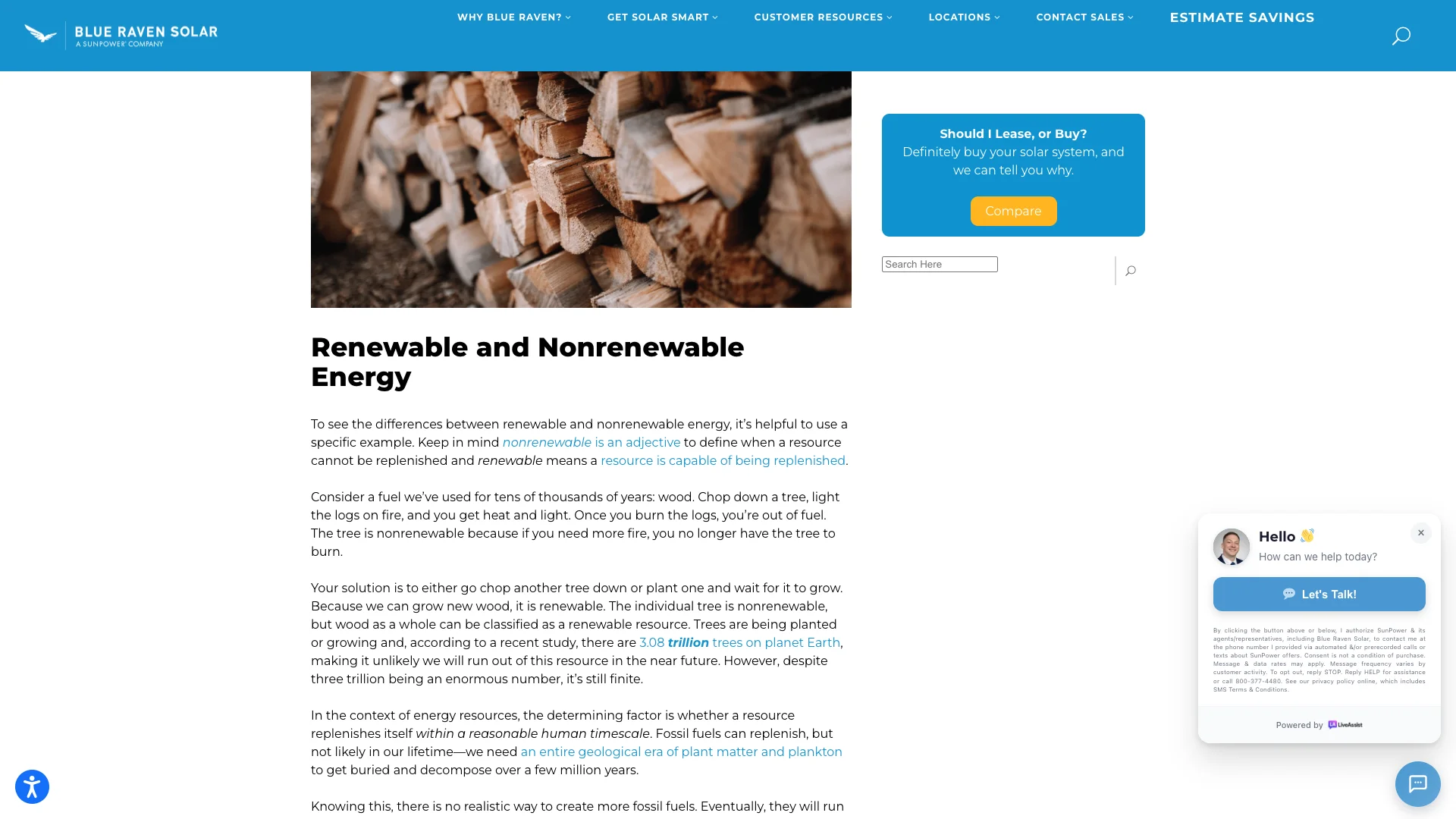 Blue Raven Solar Denver location page showing the lead capture form with input fields for homeowner contact information and the request a quote CTA button