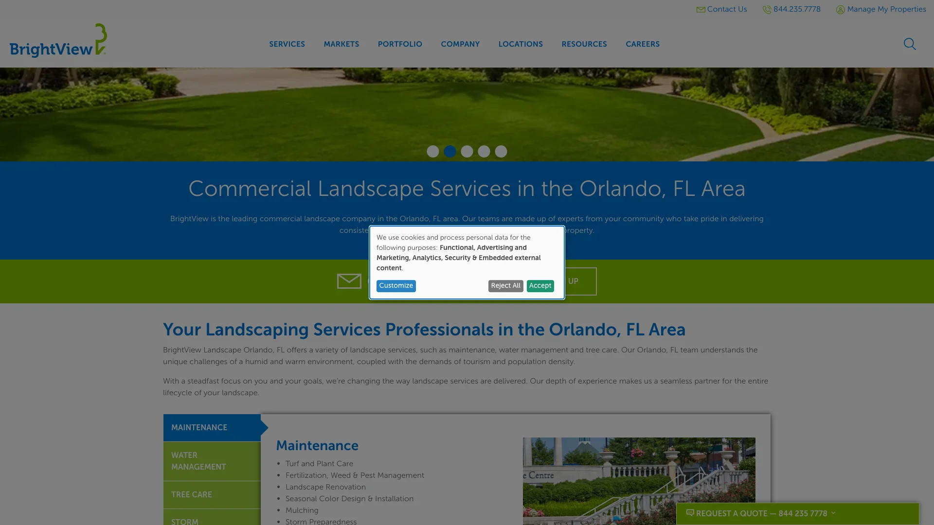 BrightView four-leaf clovers blog article showing the lawn care content about clover identification with a single form, no Google Reviews, and no trust badges