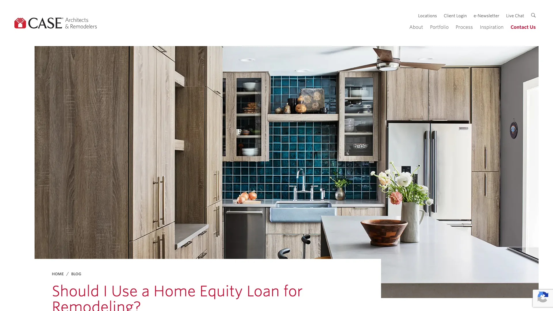 Case Design home equity loan article showing the financial content for homeowners considering remodeling with two forms and zero trust signals visible