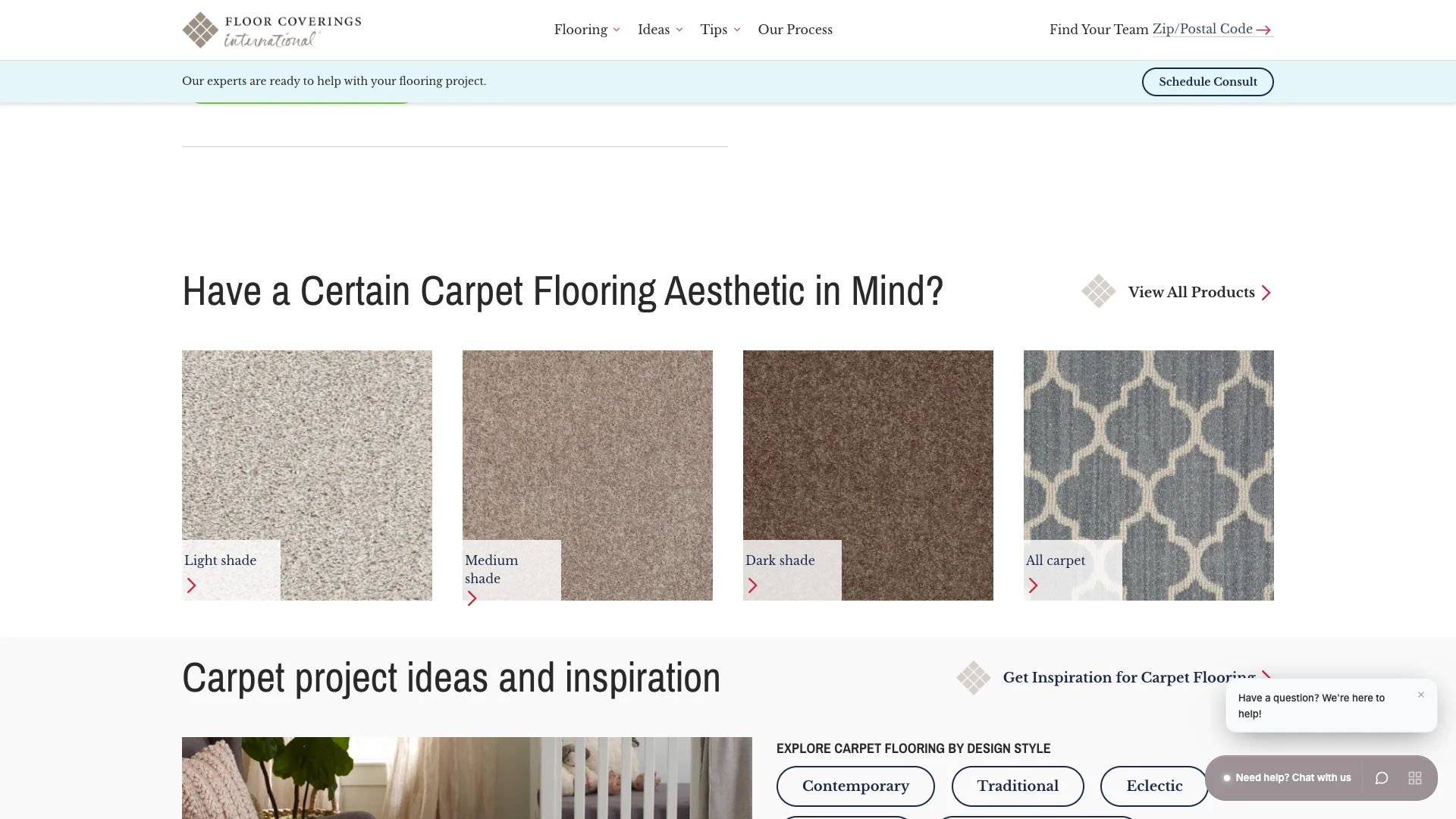 Floor Coverings International carpet page showing the flooring service content with three forms and no trust signals visible on the page