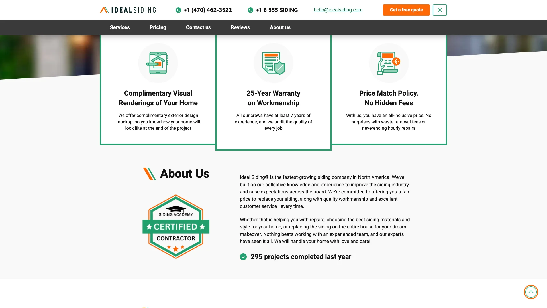 Ideal Siding Marietta Roswell location page showing the local siding service content with Google Reviews and multiple lead capture forms for the Georgia market