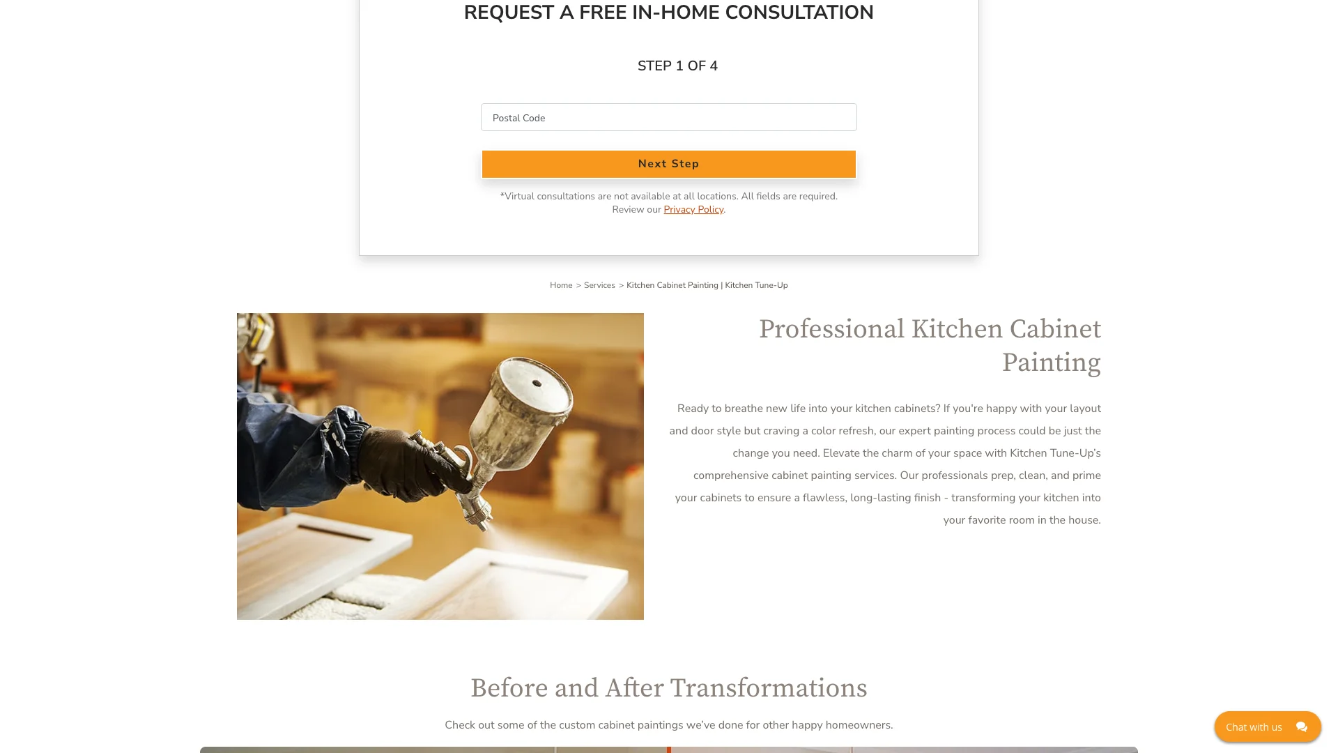 Kitchen Tune-Up Fort Worth NW location page form area showing the 5-field contact form with first name, last name, email, phone, and zip code fields