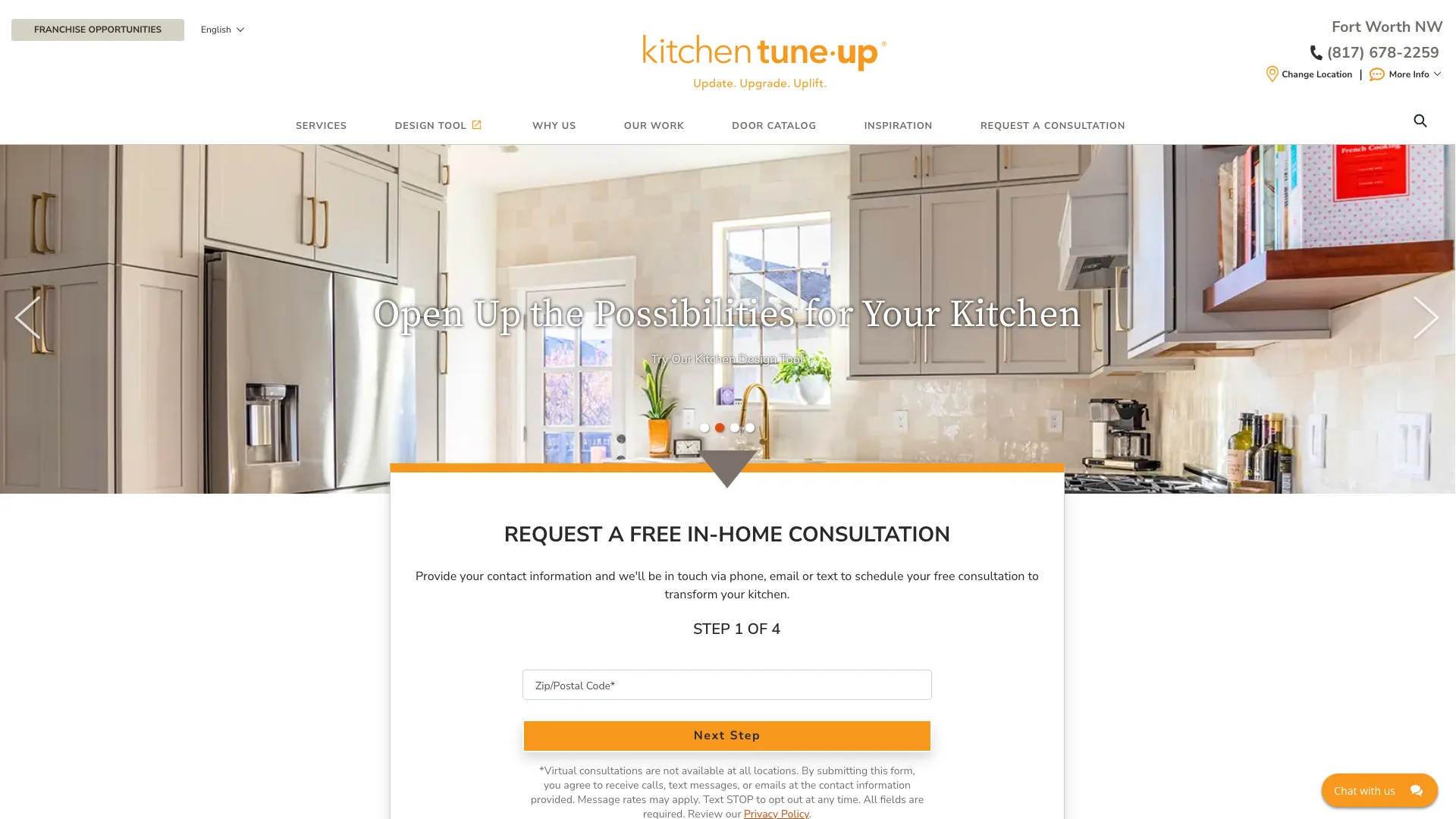 Kitchen Tune-Up Denver CO location page showing the service content area with layout shift issues and no review widgets visible