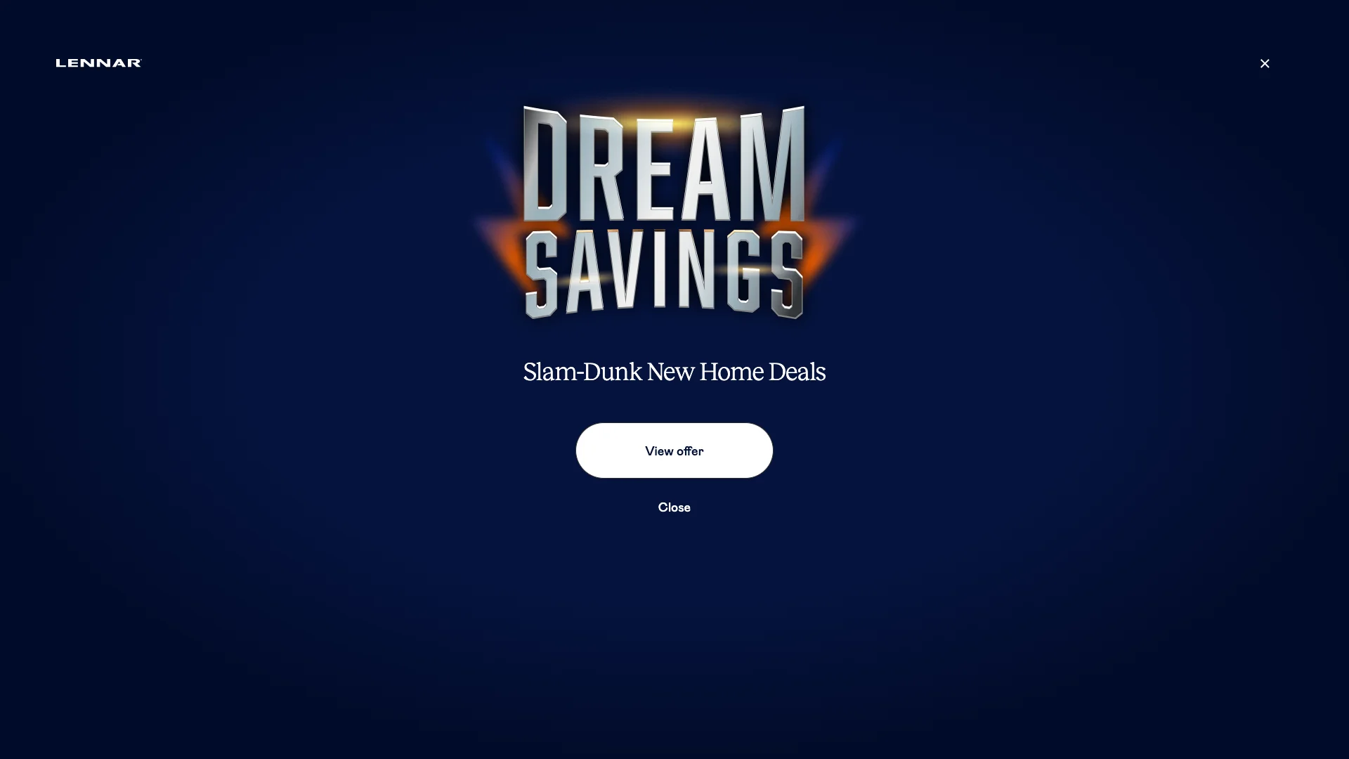 Lennar homepage hero showing new home builder branding