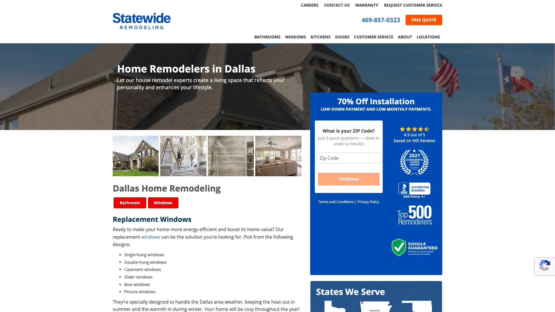 Statewide Remodeling site showing the comprehensive trust signal setup with Google Reviews rendering, chat widget, and the hidden code label structure visible in the page data