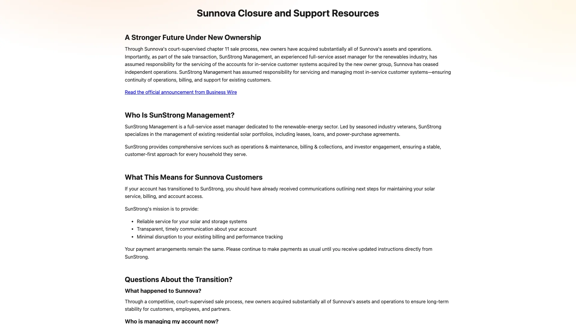 Sunnova homepage hero showing solar energy company branding