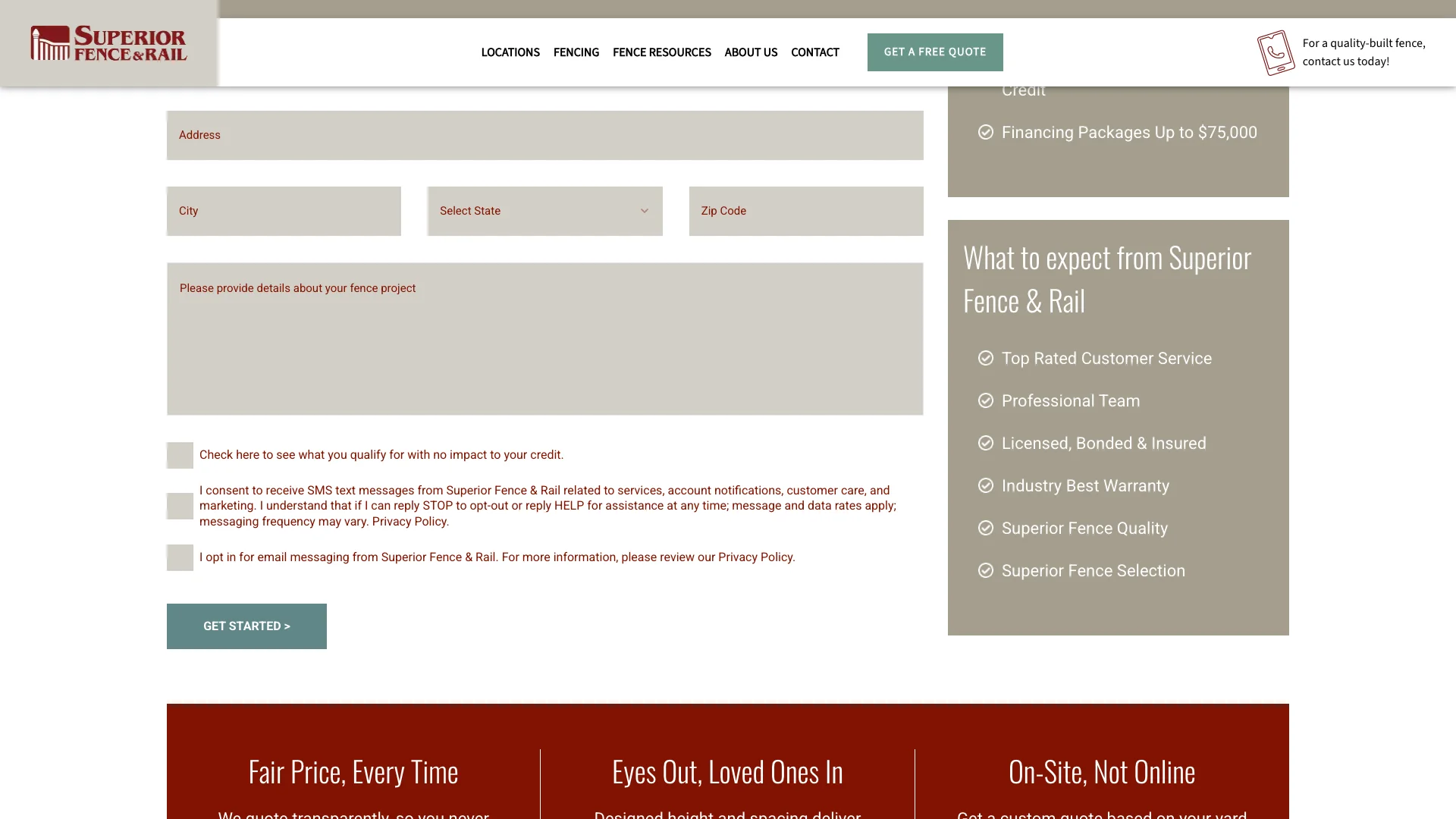 Superior Fence and Rail locations directory page showing the franchise location listings with the layout shift issues visible as location cards load and reposition on the page