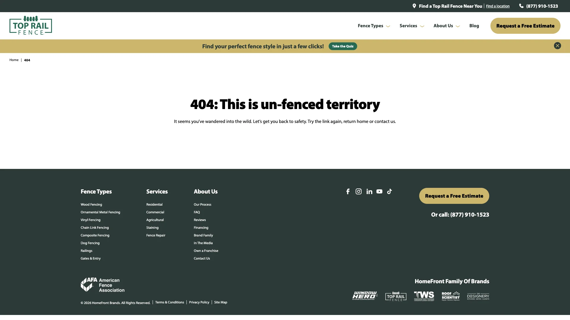 Top Rail Fence franchising opportunity page showing the franchise information content with zero forms and zero trust signals visible on the page