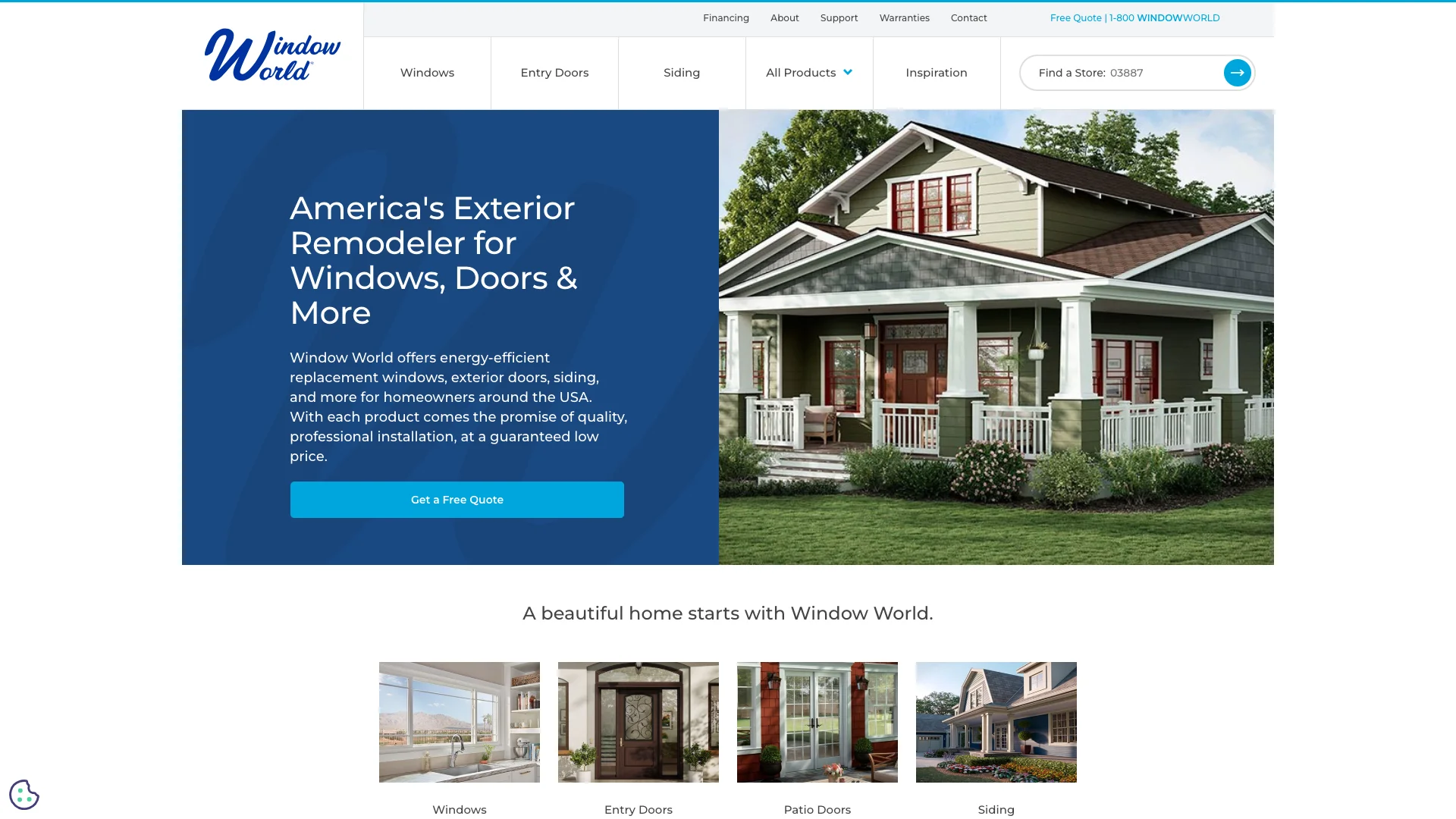 Window World homepage hero showing windows and doors franchise branding